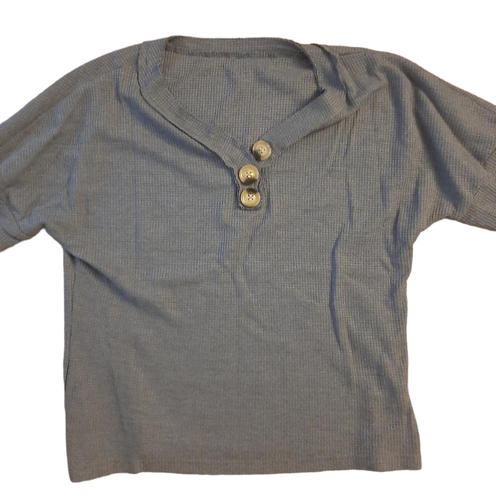Blue Waffle Knit Long Sleeve Shirt Size Large